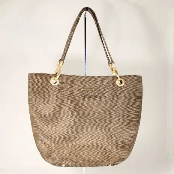 ERIC JAVITZ Black & Metallic Gold Woven Tote, Chunky Gold Accents, Medium Size - Picture 6 of 16